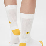 Natural Vibes Smile Bio Socken - Weiße Tennissocken mit Emoji Stickerei