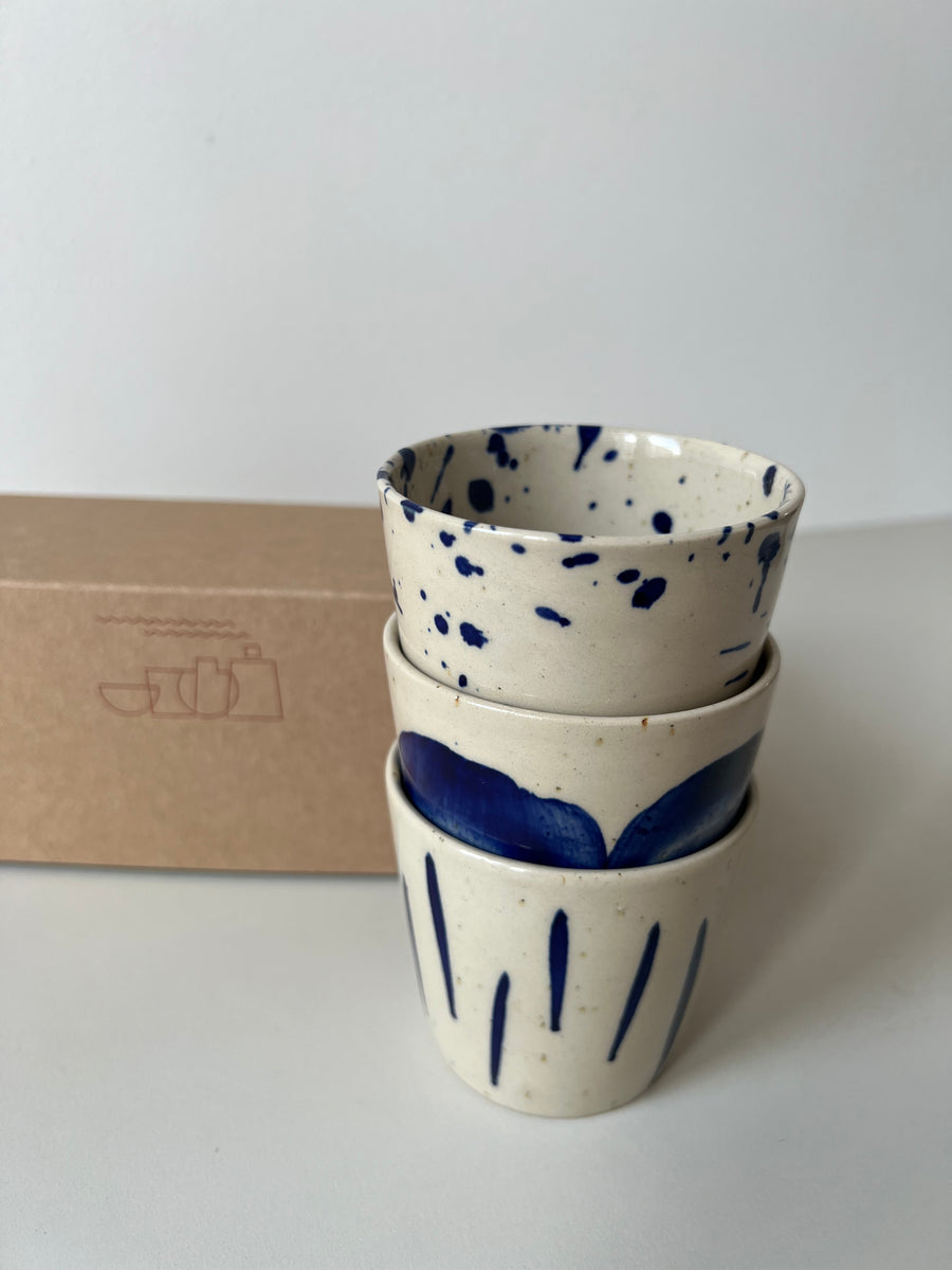 Bornholms Keramikfabrik Original Cup Moods Collections Blue Brush, Blue Splash, Blue Matches  - 3er Set - noord®