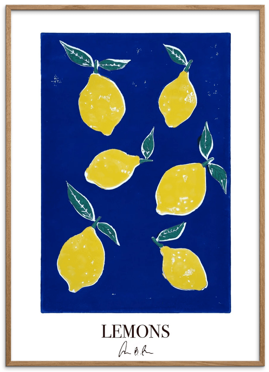 P&F Gerahmter Kunstdruck Lemons Blue Camilla Bergqvist A4 - inkl. Rahmen aus Eichenholz - noord®